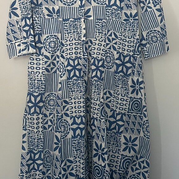 Julia Amory - The JA Shirt Dress - Blue / White Batik Patchwork - Picture 2 of 4